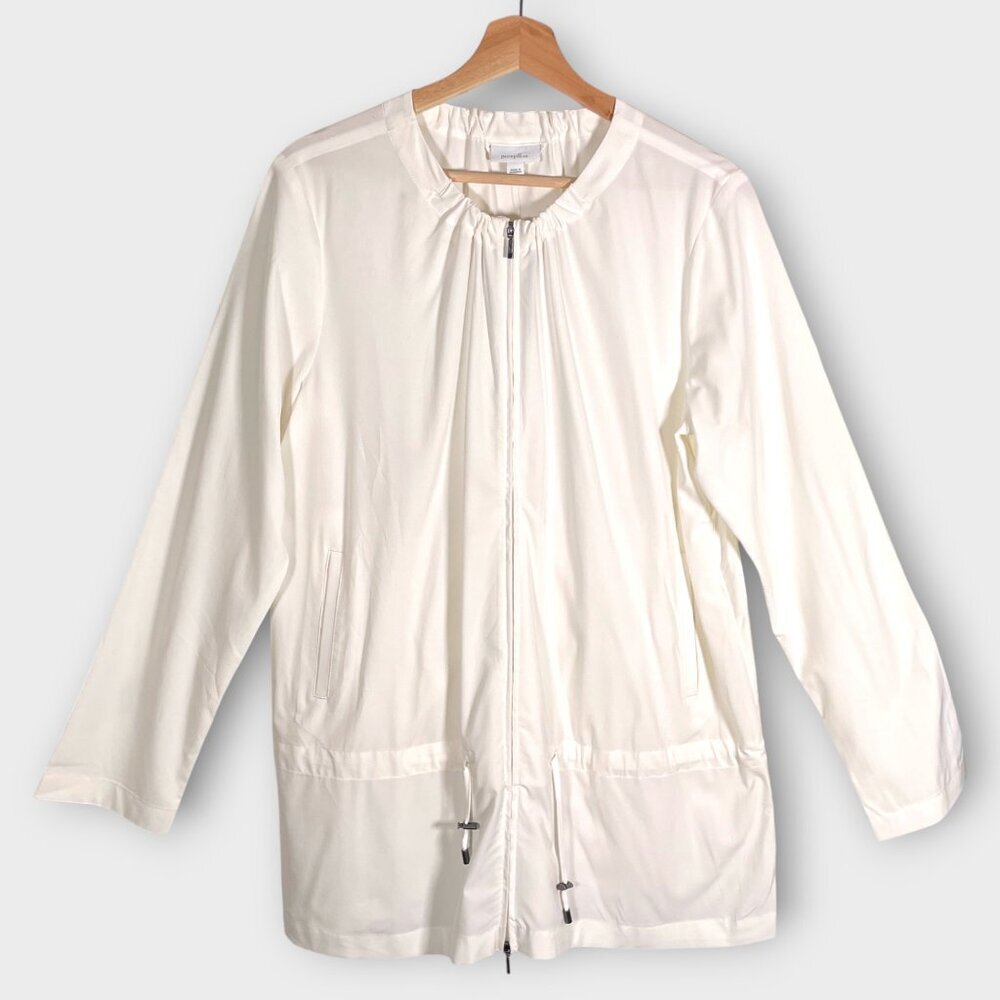 J Jill Pure Jill Fit Lightweight Performance Jacket White Zip Pockets Drawstring
